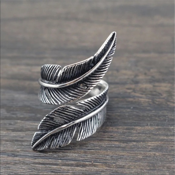 Feather 925 sterling silver unisex ring - Picture 2 of 5
